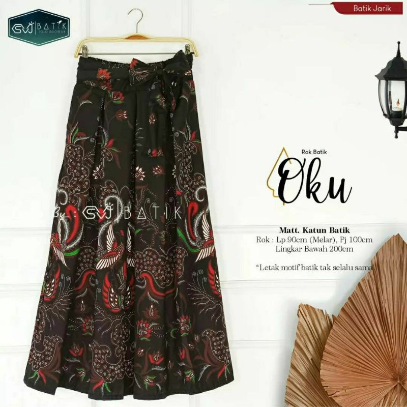 Terbaru Rok Batik Oku Hitam Katun Prima Panjang Maxi Model Payung Bawah Klok