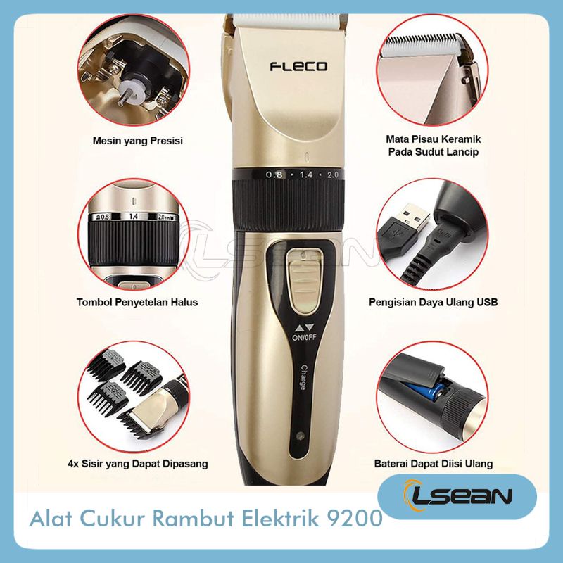 SET ALAT MESIN CUKUR RAMBUT BARBER ELEKTRIK PROFESSIONAL HAIR CLIPPER TRIMMER CORDLESS 9200