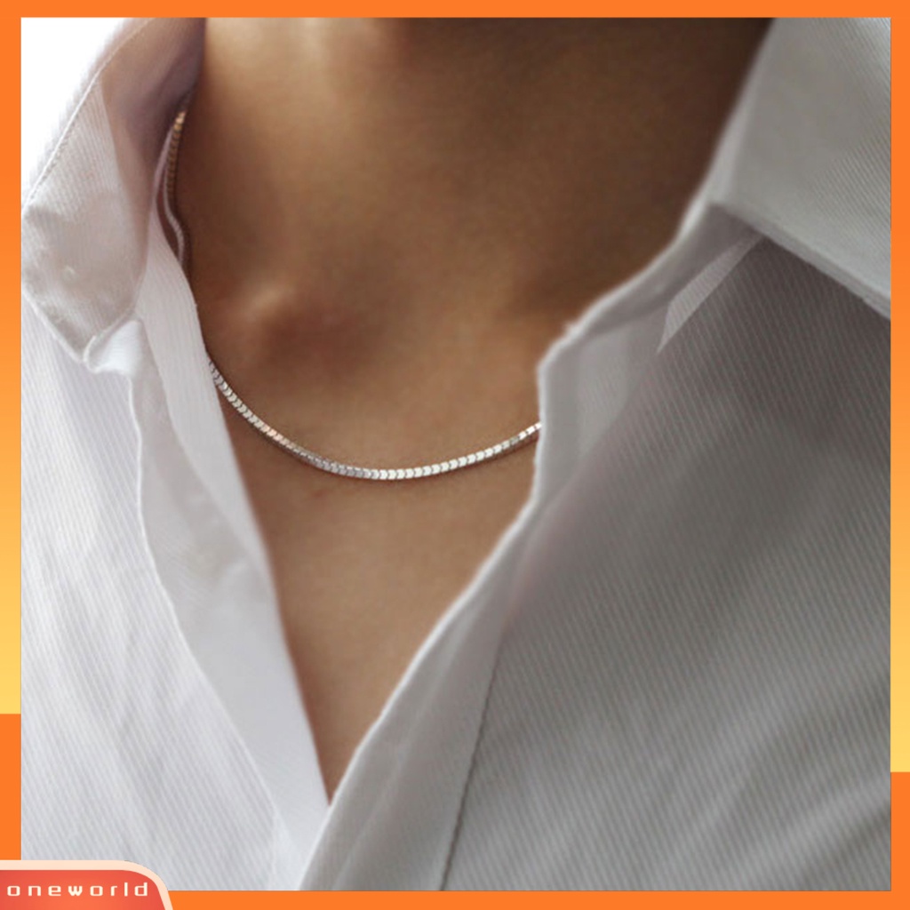 {oneworld} Perhiasan Kalung Rantai Kotak Sterling Silver Unisex 1.4mm16.18.20.22.24inch 925 Untuk Pesta Pernikahan