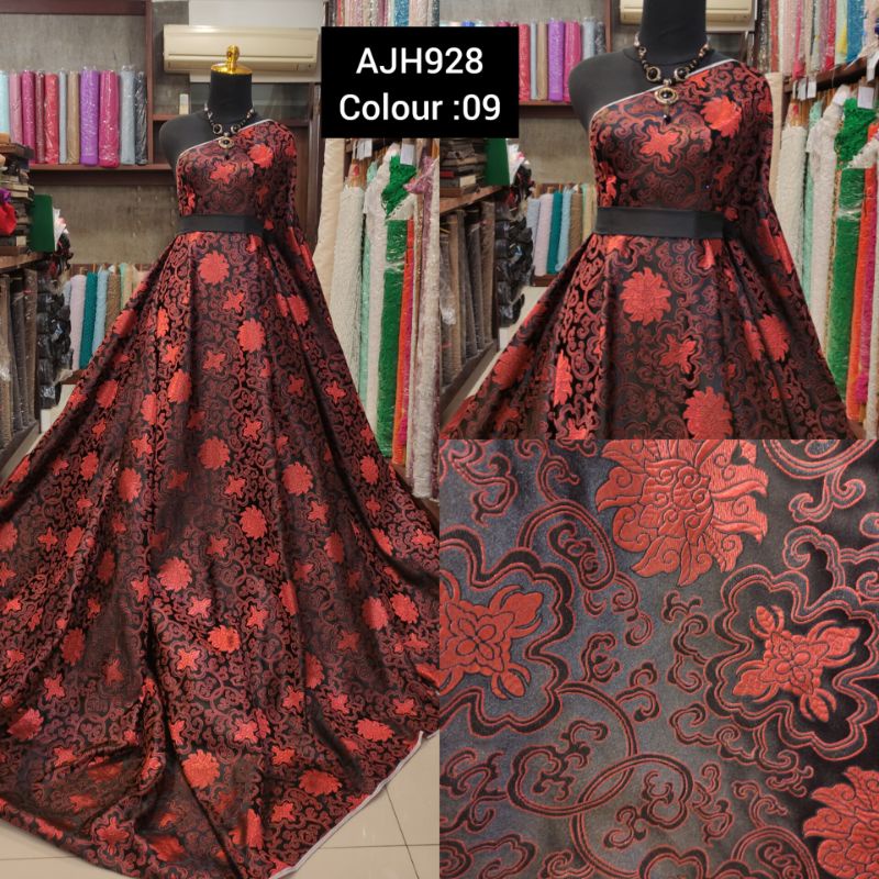 Kain  Chongsam Premium Bridal AJH928 Hitam Maroon