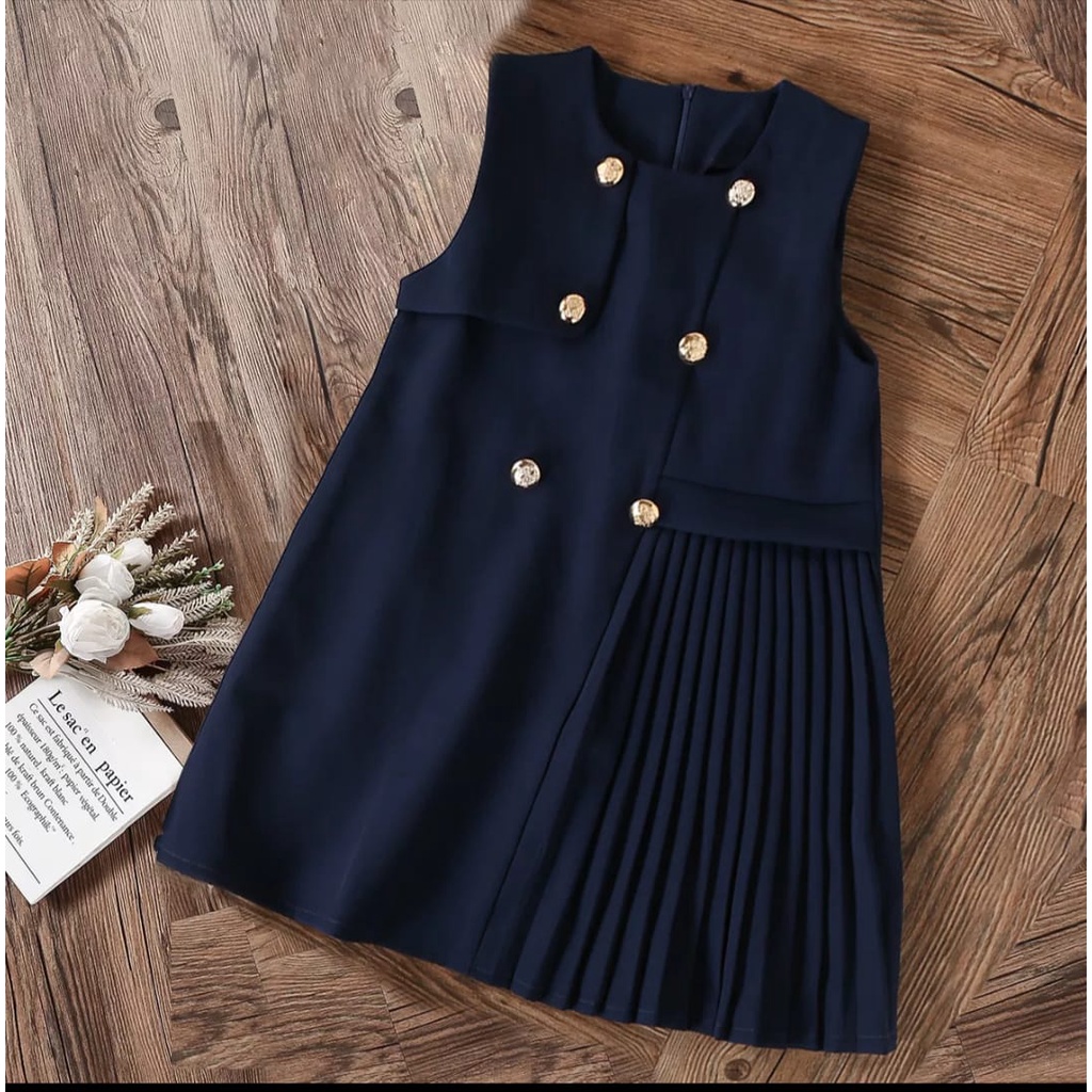 QFS - DRESS KIDS GINA / WHITE NAVY / 2IN1 / LEPAS PASANG / LENGAN PANJANG / TERBARU