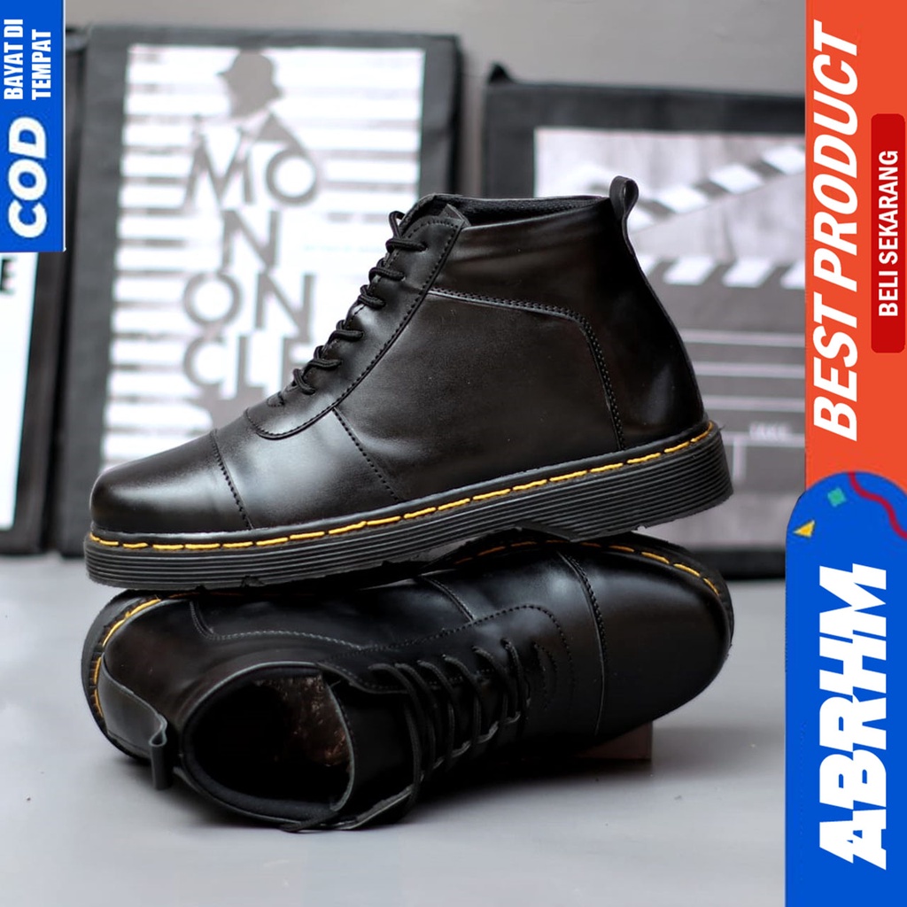 Sepatu Pantofel Formal Docmart Boots Pria Kerja Kantor Hitam Abrhm BRATA