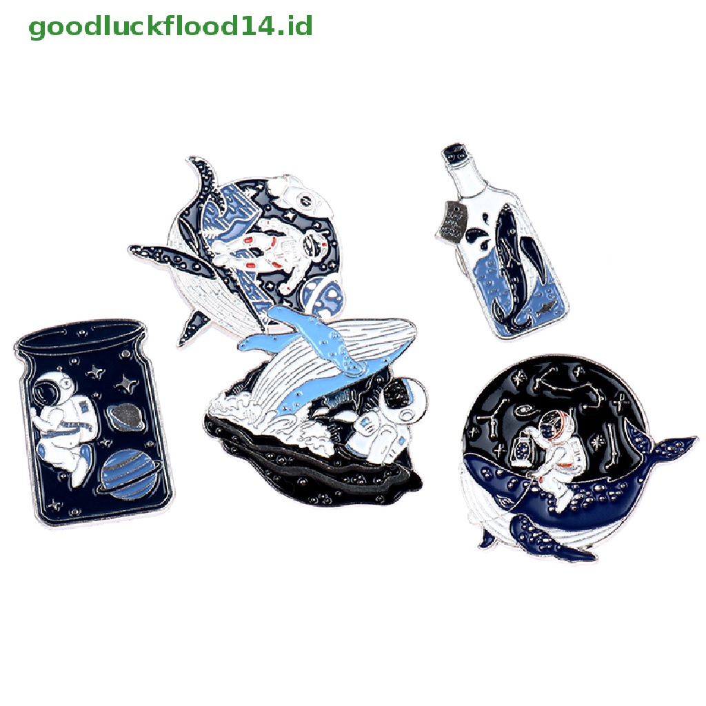 [GOOGFOUR] 1pc Pin Enamel Astronot Dan Paus Adventure Ocean Botol Bros Tas Kerah Pin [TOP]