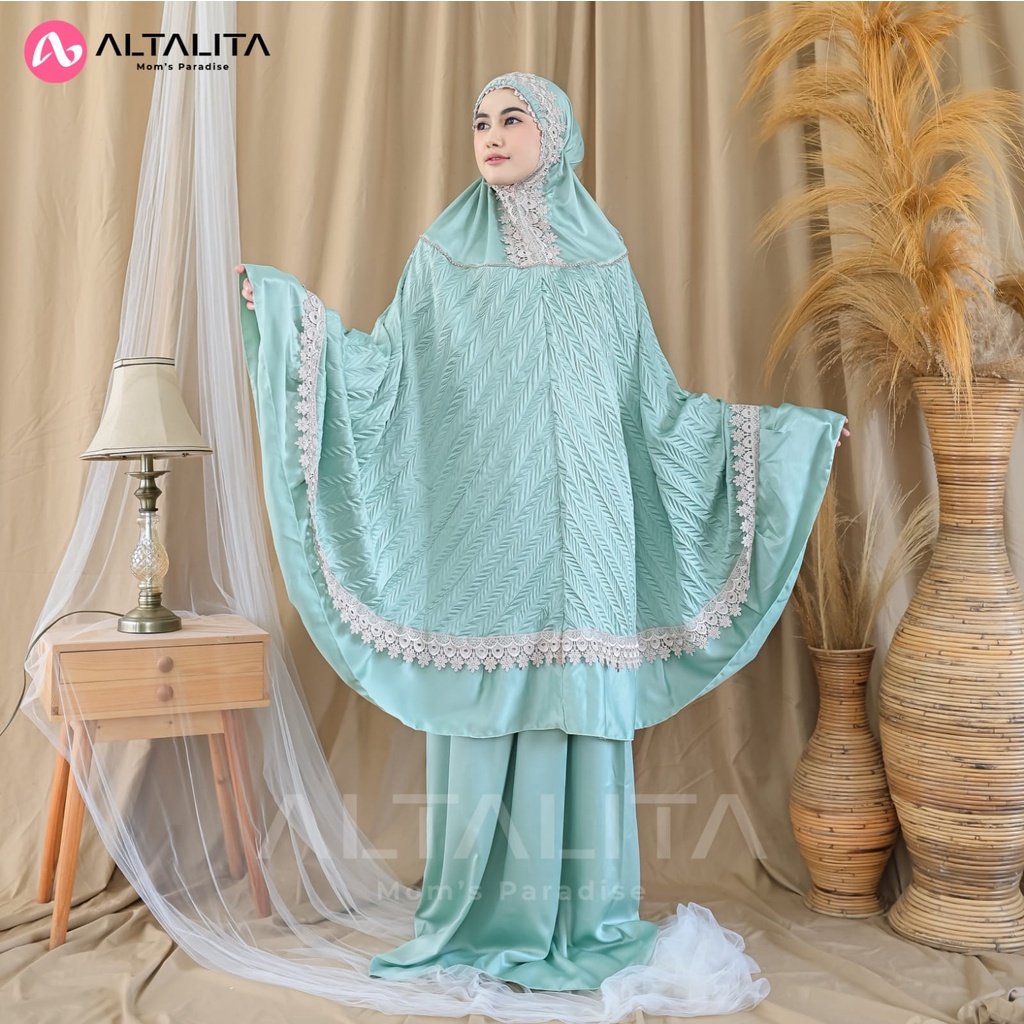 Altalita - Mukenah Dewasa Taleetha Satin Silk Polos Premium Renda Mewah Jumbo Adem Terbaru