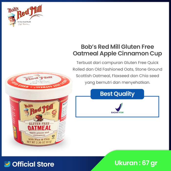 

[BISA COD] Bob’s Red Mill Gluten Free Oatmeal Apple Cinnamon Cup 67 gr