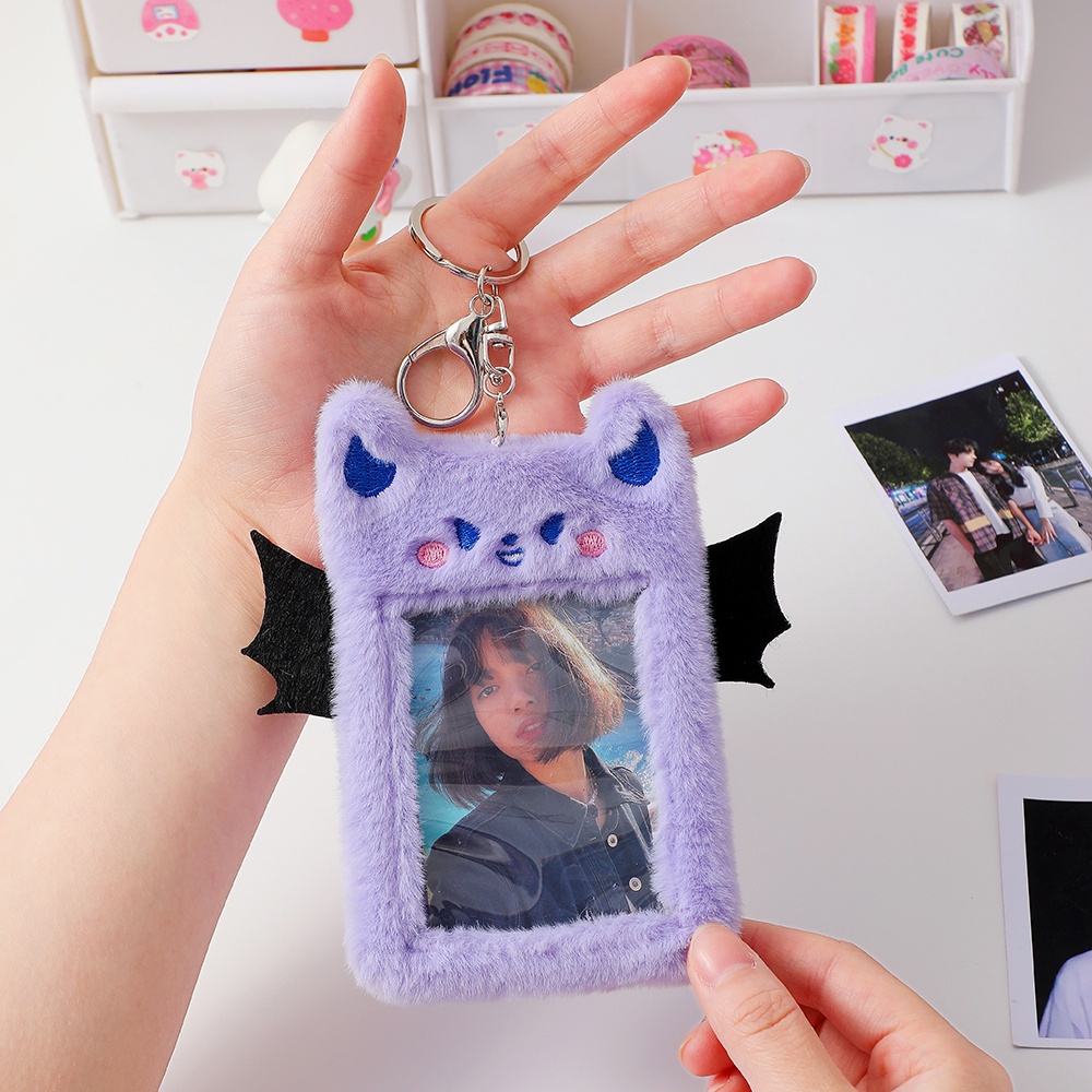 Kawaii Little Devil Plush Card Case Soft Bear Idol Photocard Sleeves Cover 3inch Kelinci Lucu ID Card Bus Card Holder Alat Tulis