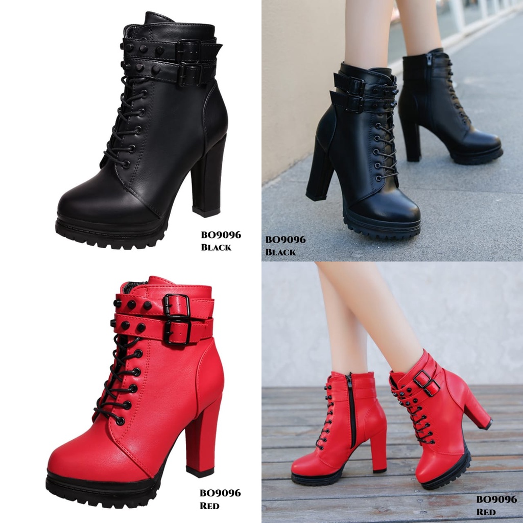 WYN SEPATU BOOTS HIGH BLOCK FASHION KOREA BAHAN KULIT SINTESIS BO9096