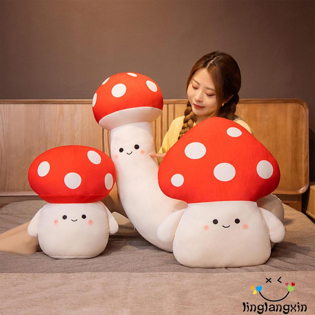 Llx- Mainan Boneka Plush Jamur Lempar Bantal Ornamen Hadiah Tahun Baru