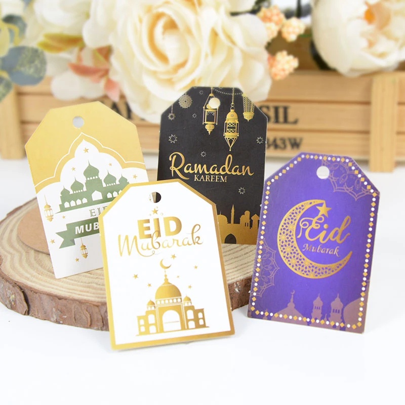 48pcs/set Kareem Ramadan Paper Hang Tag Perlengkapan Pesta Muslim Dekorasi Rumah Eid Mubarak Box Wrapping Card