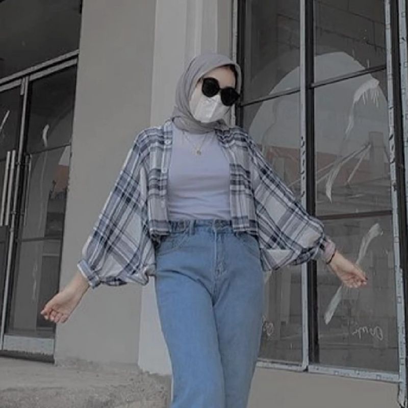Kemeja Batwing Flanel Kemeja Kekinian oversize