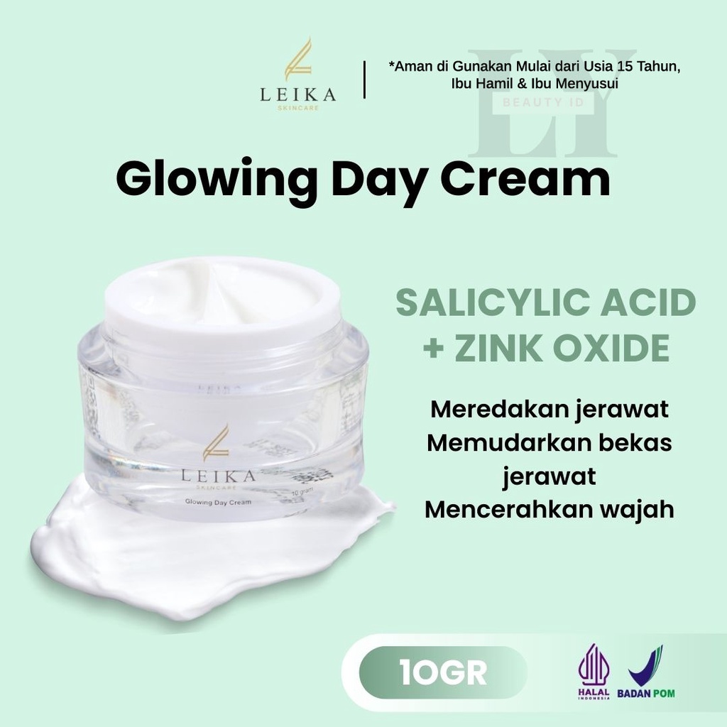 Leika Skincare Glowing Day Cream Krim Jerawat dan Bekas Jerawat Perawatan Wajah Berjerawat Krim Waja