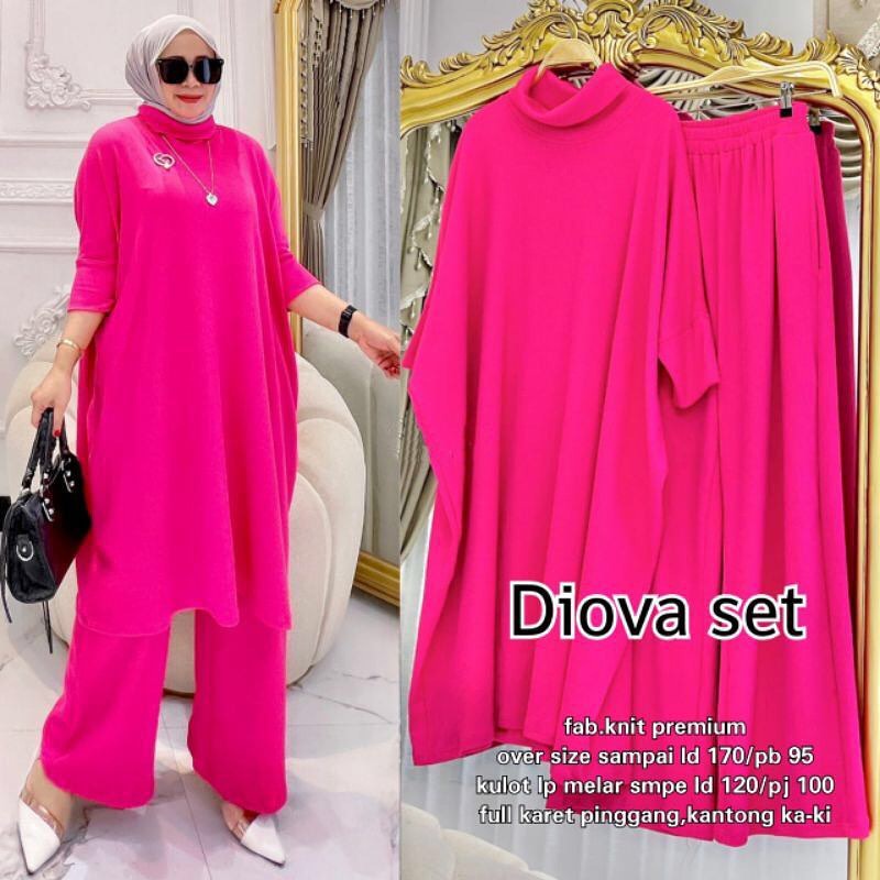 Diova One Set Jumbo Ld 120-170 cm Setelan Tunik Dan Celana Bahan Knit Premium Baju Setelan Wanita Kekinian Diora Set
