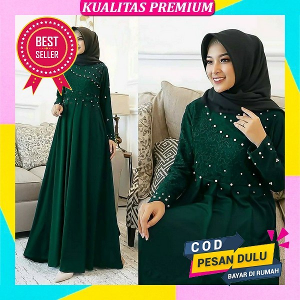 Gamis Payet Mutiara Impor Terbaru / Ansori Dress Ceruty Babydoll Aplikasi Swaroski Mutiara Tali Ping