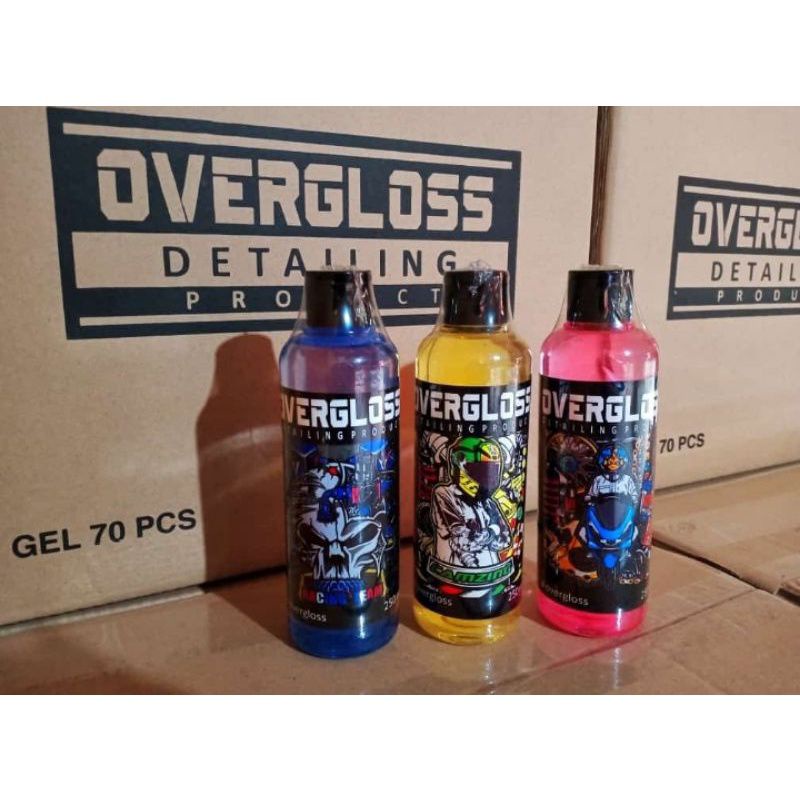 Overgloss detailing product silicone gell 100ml, 250ml/ Pengkilap body kasar / Penghitam ban motor
