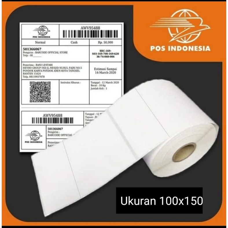 

KERTAS LABEL THERMAL 100X150 (300pcs) KURIR POS JNE WAHANA