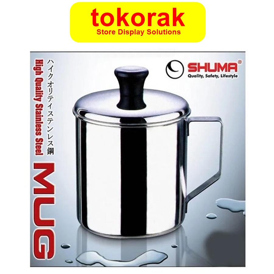 SHUMA MUG STAINLESS STEEL 8, 10 , 12 CM + TUTUP - GELAS CANGKIR TEBAL