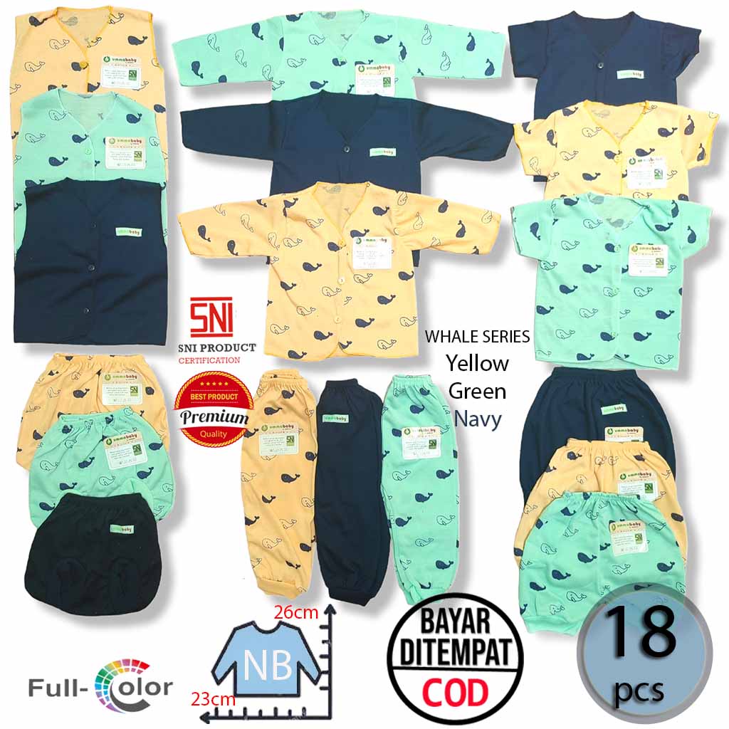 18 Pcs PAKET LAHIRAN SETELAN BAJU BAYI CELANA BAYI BARU LAHIR GIFT SET BABY NEWBORN SNI LENGKAP LAKI PEREMPUAN MURAH PAUS WHALE