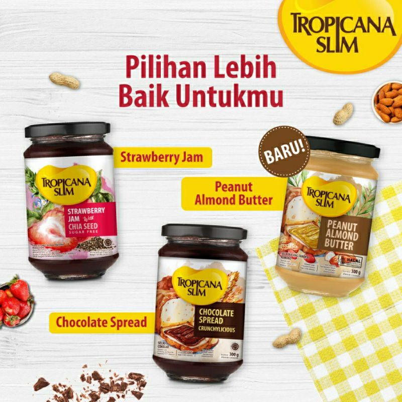 

Ay00! Tropicana Slim Selai 300 gram - Strawberry Jam - Chocolate Spread - Royal Matcha - Peanut