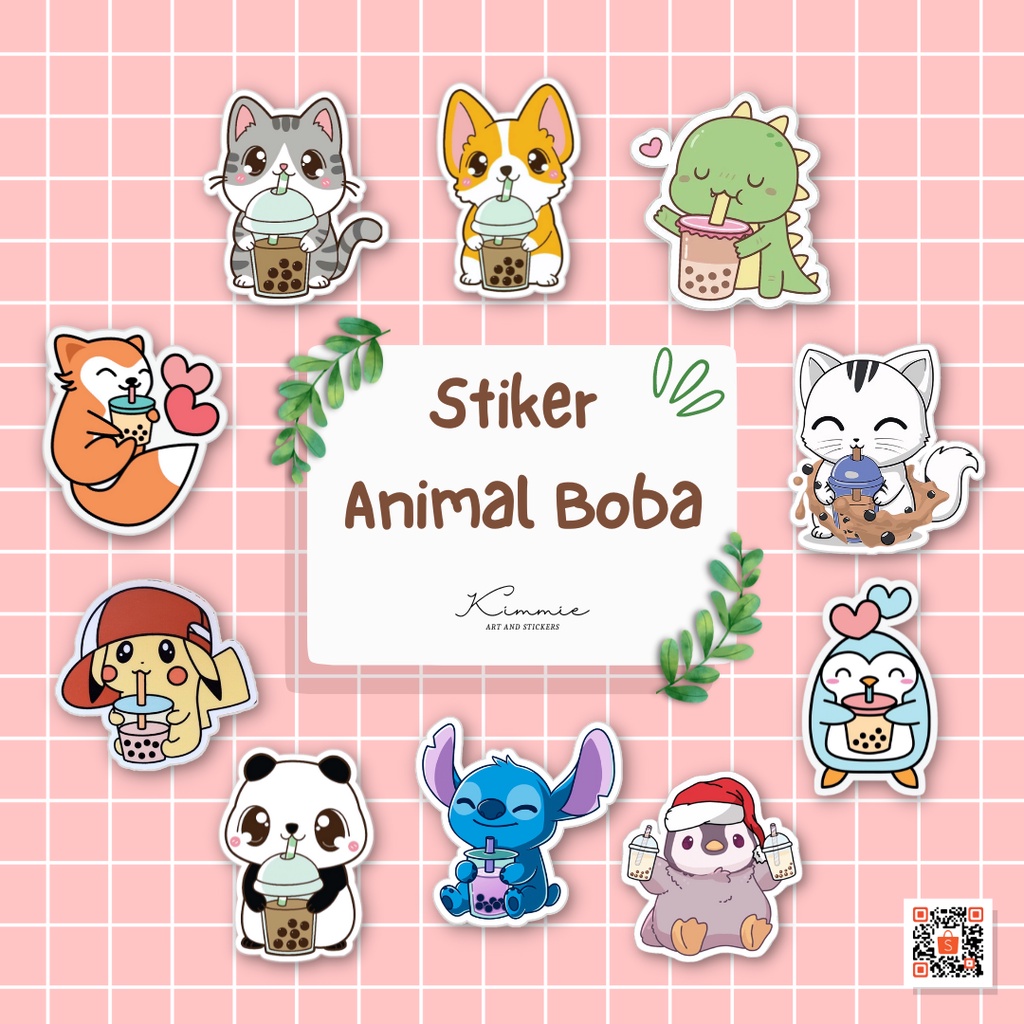 

48 Pcs Stiker Pack Boba Tea Animal Boba Karakter Random | Stiker Boba Lucu Bubble Tea Milk Tea