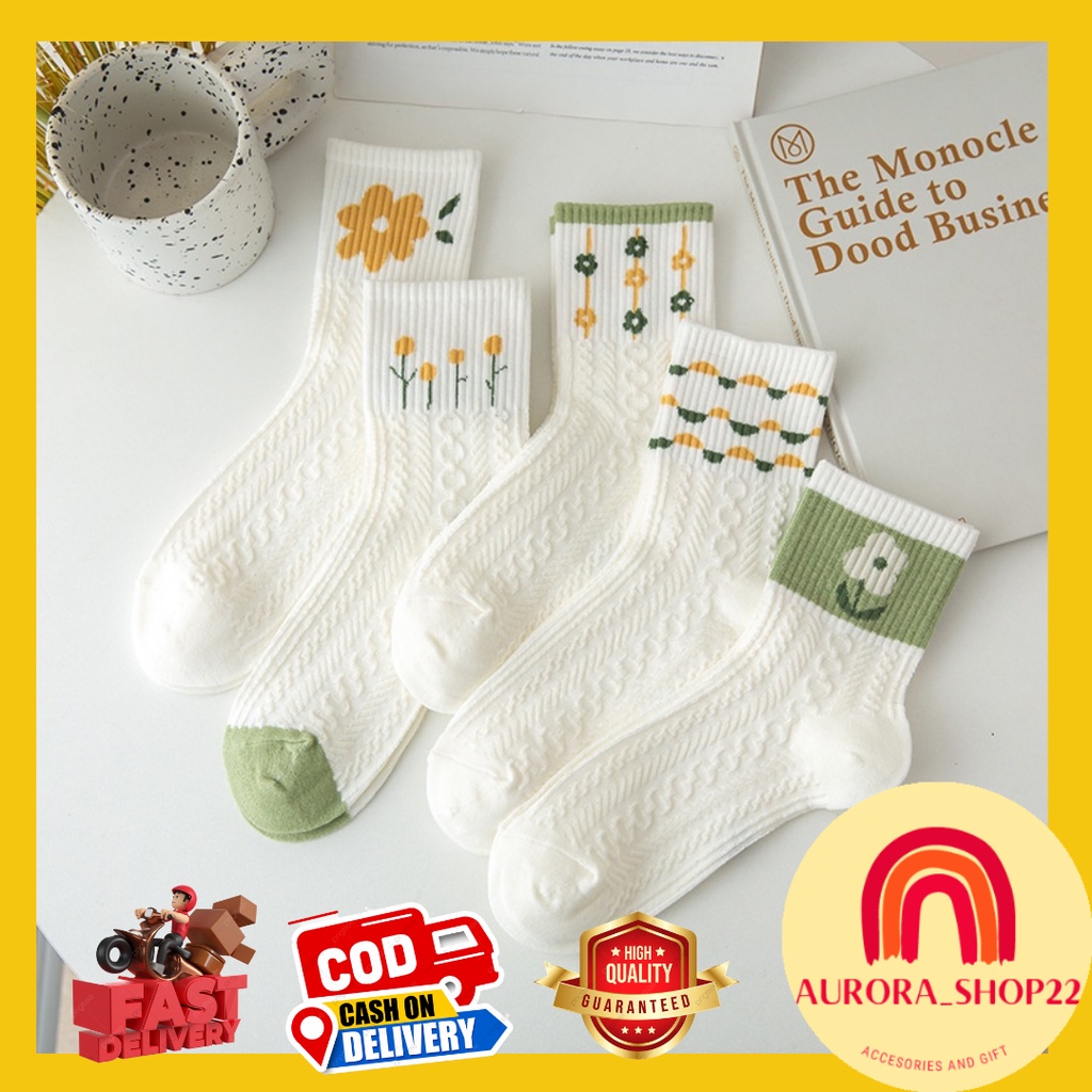 [COD] KAOS KAKI PUTIH PANJANG MID SOCK DENGAN AKSEN BUNGA HIJAU CUTE ALA KOREA KAOS KAKI FASHION MOTIF TIMBUL CUTE ALA KOREA KAOS KAKI WANITA