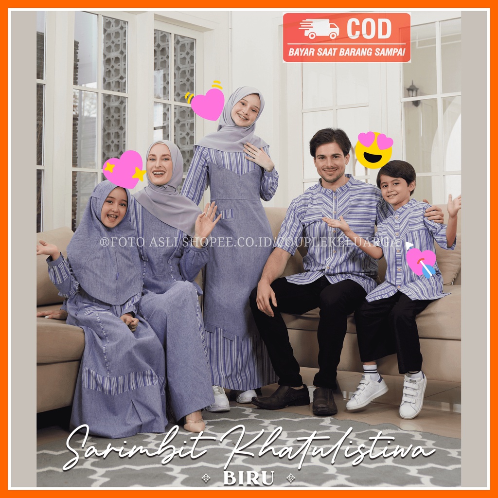 Baju Couple Keluarga Rauna Khatulistiwa Biru Terbaru 2023 Sarimbit Keluarga Pasangan  Lebaran 2023