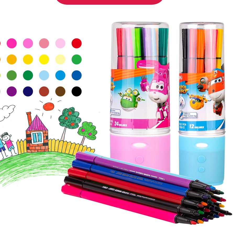 

12.12 SALE Deli Super Wings Felt Pen / Spidol Warna 12/24 Warna Kemasan Tabung EC150-12 EC150-24 grosir