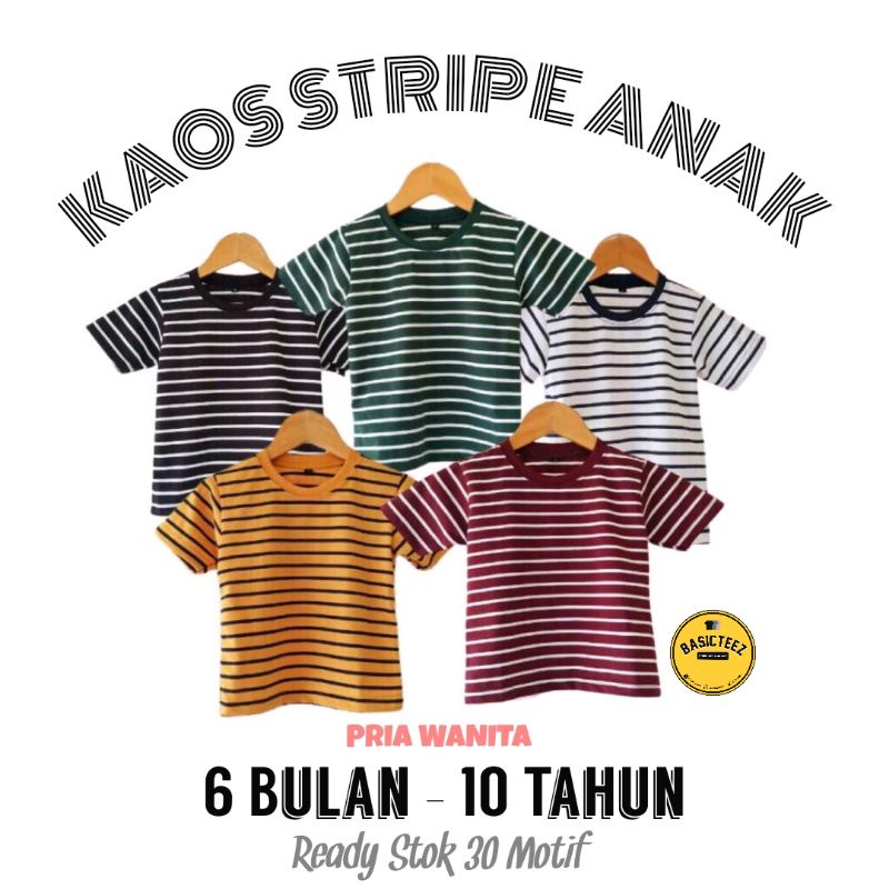 Kaos Anak Salur Stripe Dominan Garis Basic Series Pria Wanita Cotton Combed