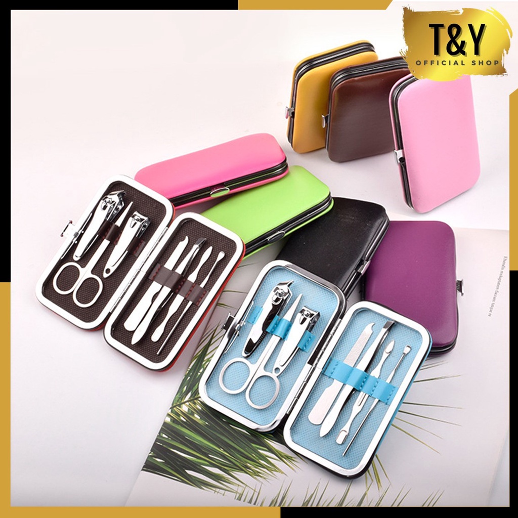 T&amp;Y Manicure Set 7 in 1 Gunting Kuku Nail Art Set Dompet Set Gunting Kuku Stainless Menicure Pedicure