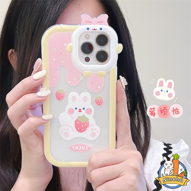 IPHONE Casing Kompatibel Untuk Iphone14 13 12 11 Pro Max X Xr Xs Max SE 7 8 6 6s Plus Desain Lensa Strawberry Rabbit Little Monster Phone Case Shockproof Silicone Soft Case Cover Pelindung