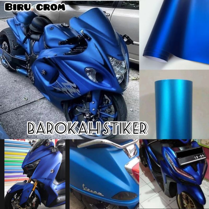Skotlet biru tua/muda crom doff Stiker motor