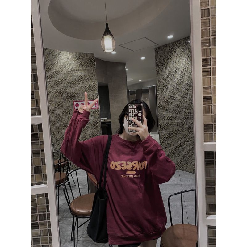 Sweater BIG SIZE ( S - 6XL ) Korean Style BURGUNDY Crewneck OVERSIZED PURSEZO Purbsso Pria Wanita Fleece Cotton Sweatshirts Harajuku Street Style S M L XL 2XL 3XL 4XL 5XL 6XL BURGUNDY maroon hitam Ungu