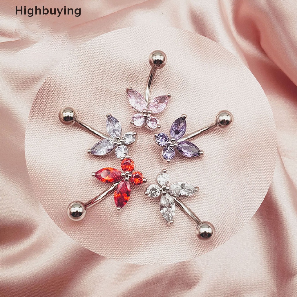 Hbid Surgical Steel Belly Button Ring Untuk Wanita Kupu-Kupu Cubic Zirconia Cincin Perut Perhiasan Pusar Cincin Perhiasan Tubuh Glory