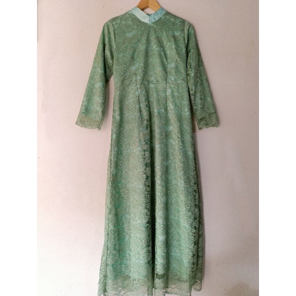 Dress / Gamis Brukat Hijau Mint / Sage Kerah Shanghai