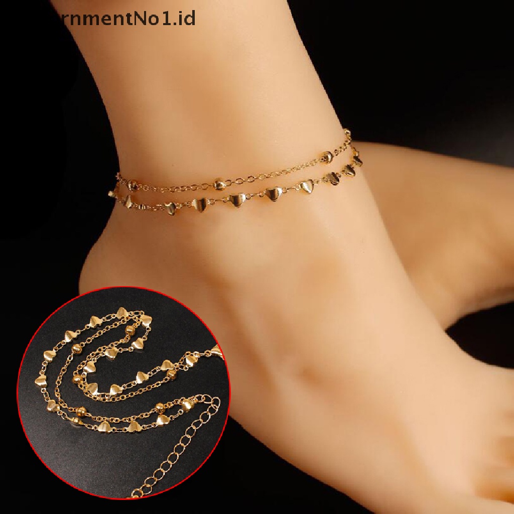 [AdornmentNo1] Double Layer Bentuk Hati Charm Ankle Chain Gelang Kaki Rantai Wanita Perhiasan [ID]