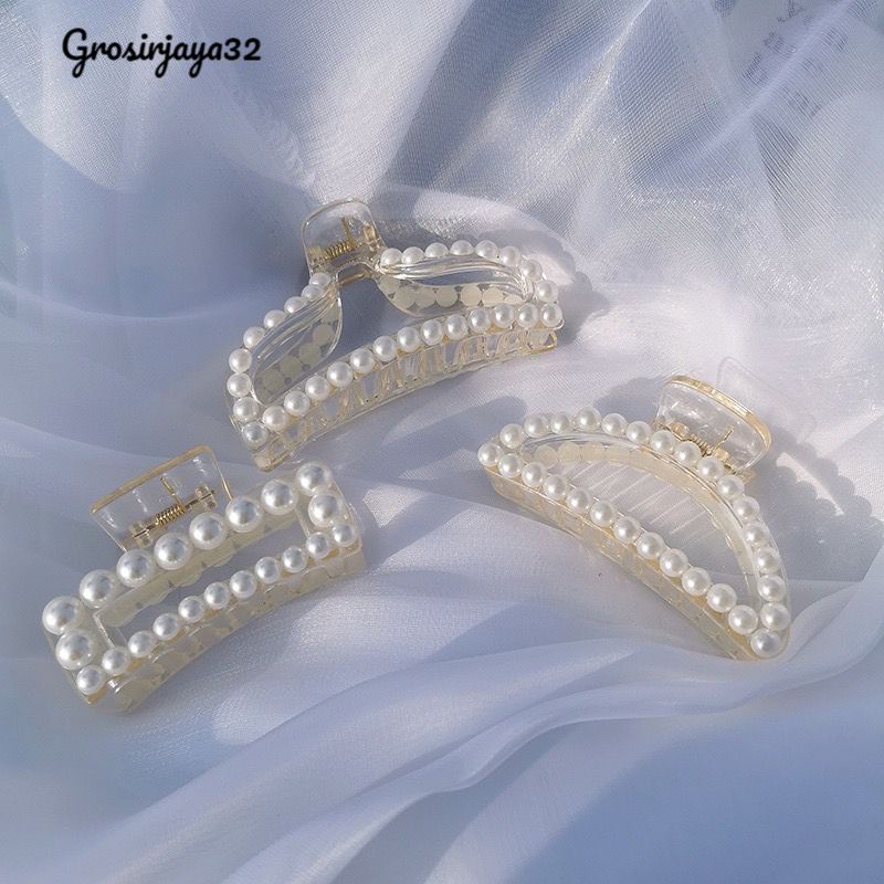 (GROSIRJAYA32) JEPITAN JEDAI MUTIARA BENING DOFF 9,5CM JEPIT RAMBUT SALON KOREA MATTE MODEL MUTIARA BULAT PEARL