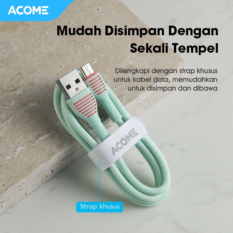 Kabel Data MICRO USB ACOME ASM010 Fast Charging 2.4A Garansi Resmi 1 Tahun