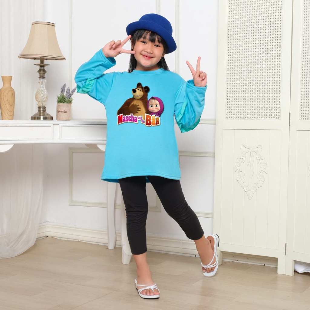 Hzl_outfit Baju Kaos Naswa Anak Cewek Kerut Lengan Panjang Mascha/ Bayar COD)