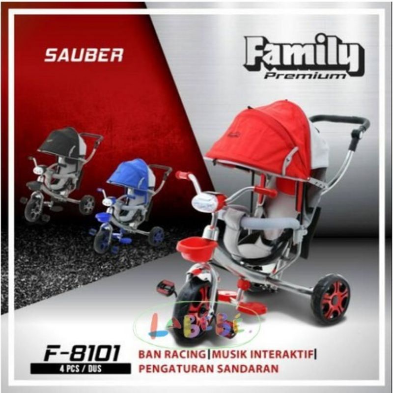 Sepeda Roda Tiga Tricycle Family F8101 Sauber Ada Musik Lampu