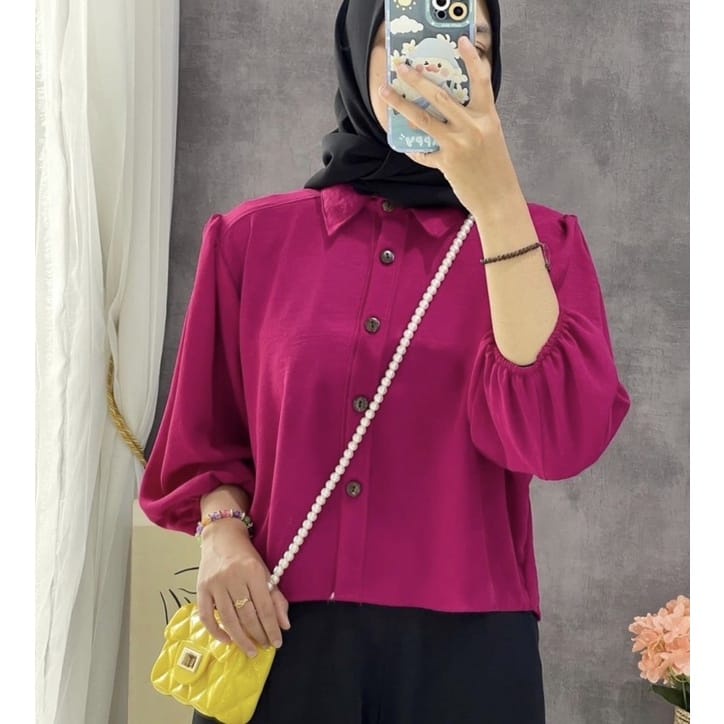 (AMD) KEMEJA TRIYAN OVERSIZE CROP TOP LENGAN BALON BLOUSE CRINCLE AIRFLOW