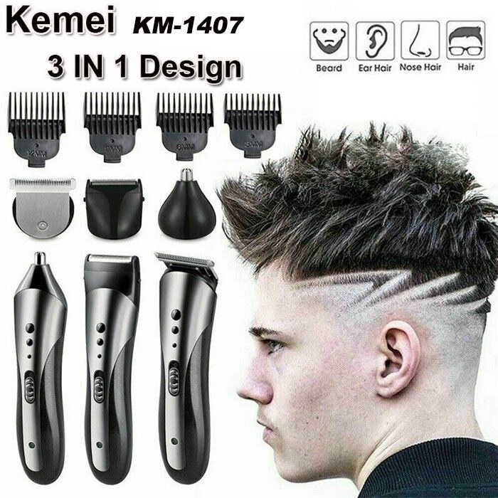 ( COD ) ALAT CUKUR RAMBUT ELEKTRIK 3in1 HAIR CLIPPER KEMEI 1407 Mesin Potong Kumis Jenggot KM-1407