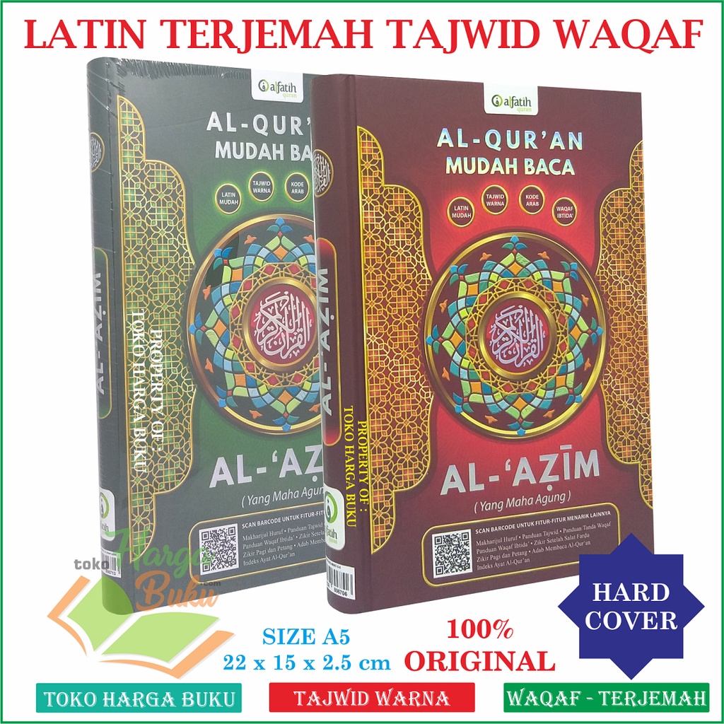 Foto Al-Quran Al-Azim A5 HC Rasm Utsmani Tajwid Warna Terjemah Per Ayat Latin Rumi Perkata Mudah Baca Waqaf Ibtida’ Mushaf Al Qur’an Al ‘Azim ‘Adzim Scan Barcode Transliterasi Latin Pen