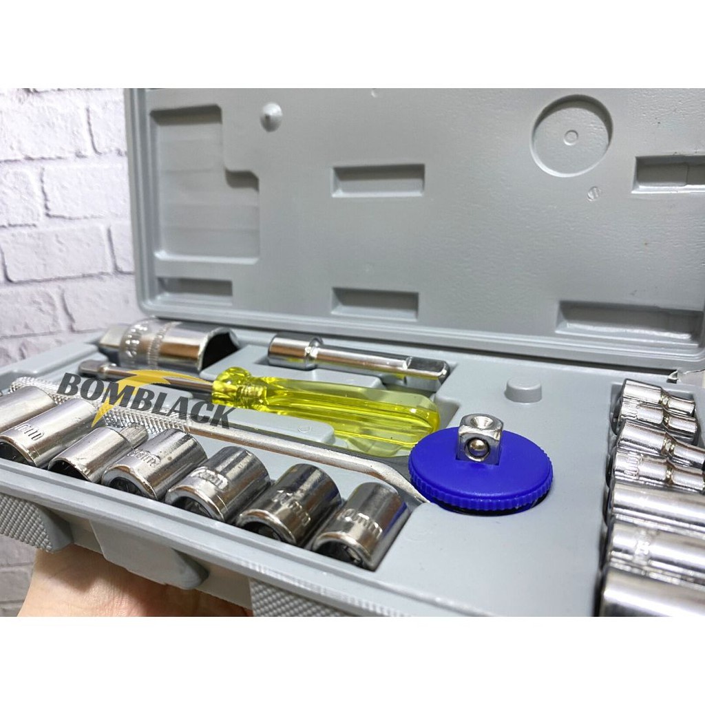 Kunci Sok Set 21pcs Sok Wrench Motor Toolbox Kunci Sock Shock Socket