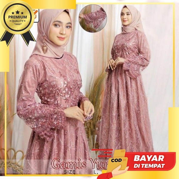 [New]Zaskia Gamis Terbaru Dress Kondangan Brukat Tile Baju Gamis Wanita Terbaru 2022 Gamis Pesta Mew