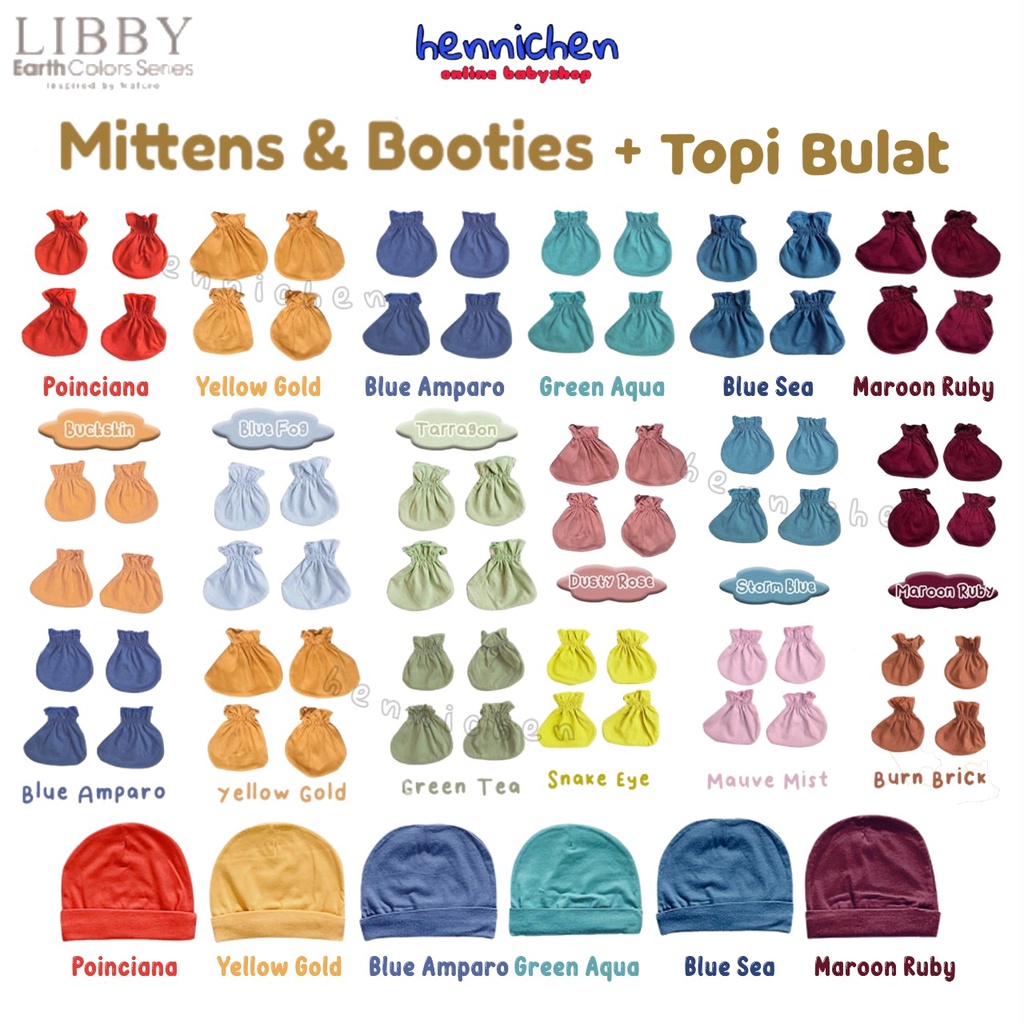 LIBBY EARTH COMFY SET MITTENS &amp; BOOTIES KNOT HAT SARUNG TANGAN SARUNG KAKI TOPI BAYI