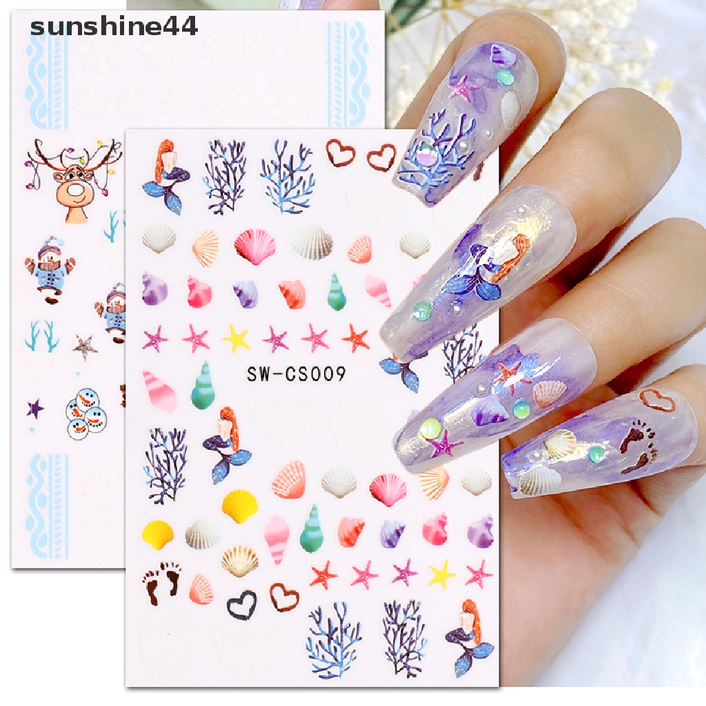 Sunshine 3D Stiker Kuku Natal Xmas Snowflakes Perekat Decals Nail Art Dekorasi.