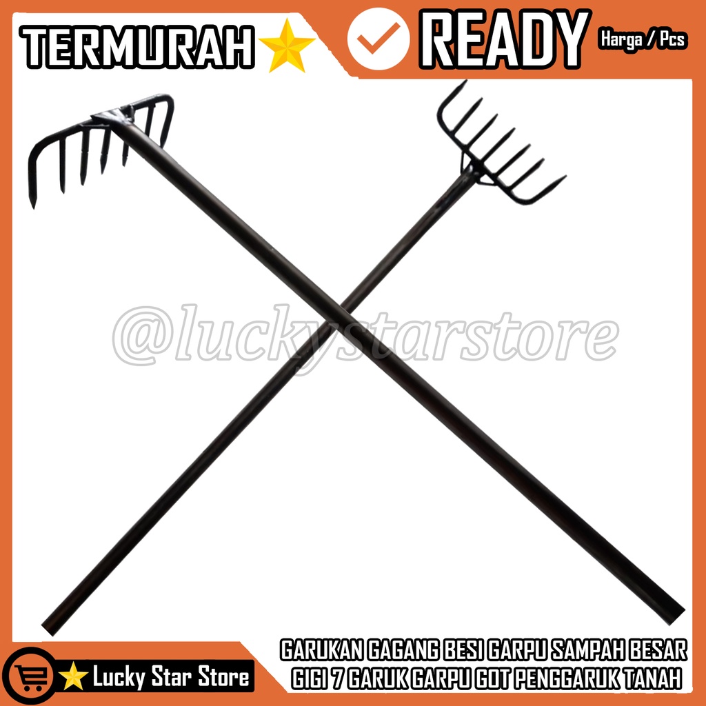 GARUK RUMPUT GAGANG BESI GIGI 7 CANGKUL GARUKAN PACUL SAMPAH KOTORAN CAKAR TANGAN PANJANG SERBAGUNA 