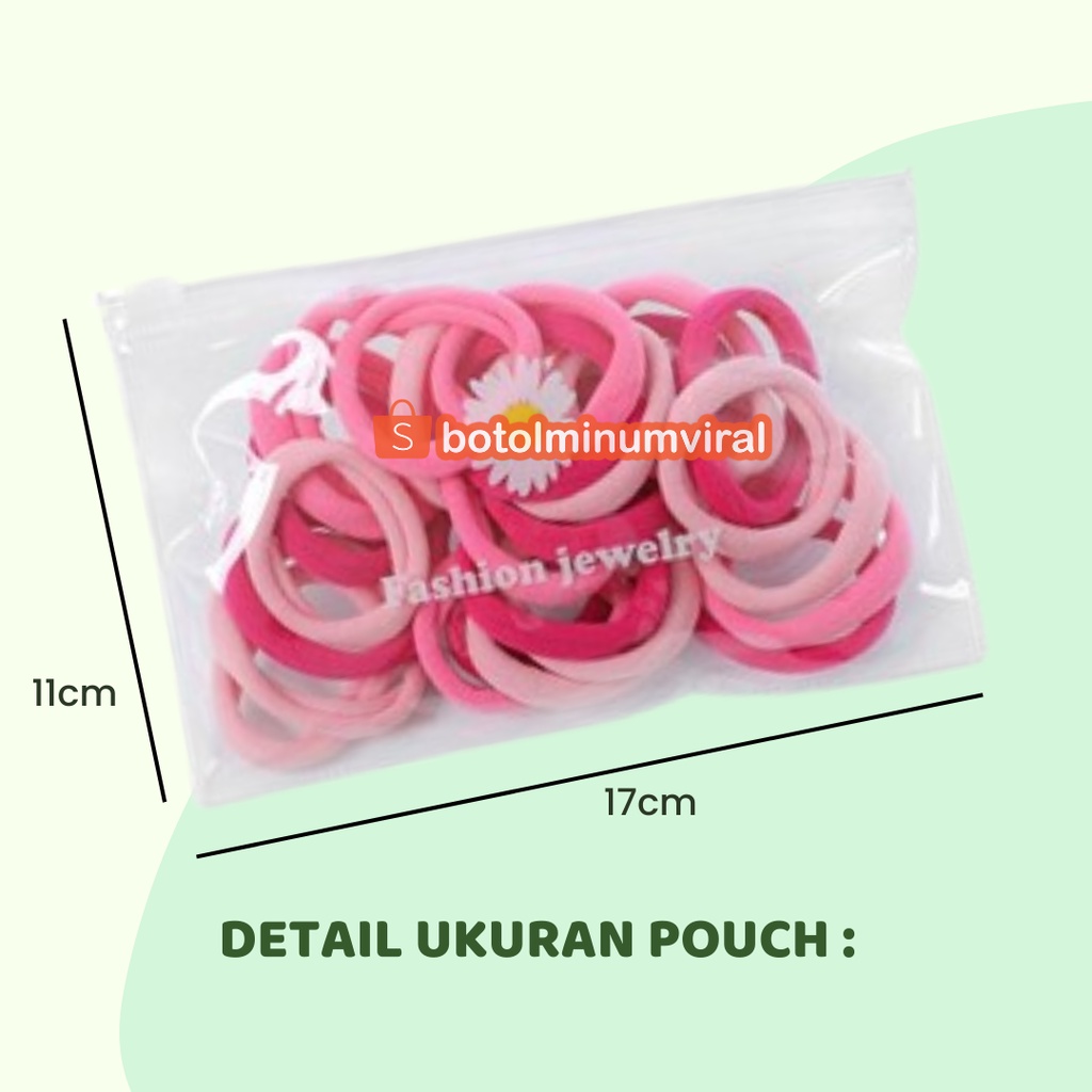 Ikat Karet Tali Rambut Anak Dewasa Korea Elastis 500pcs Ada Pouch