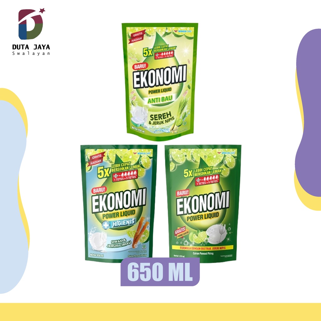 Ekonomi Power Liquid Sabun Cuci Piring Jeruk Nipis, Sereh, Siwak, Pouch Refill 650 ML
