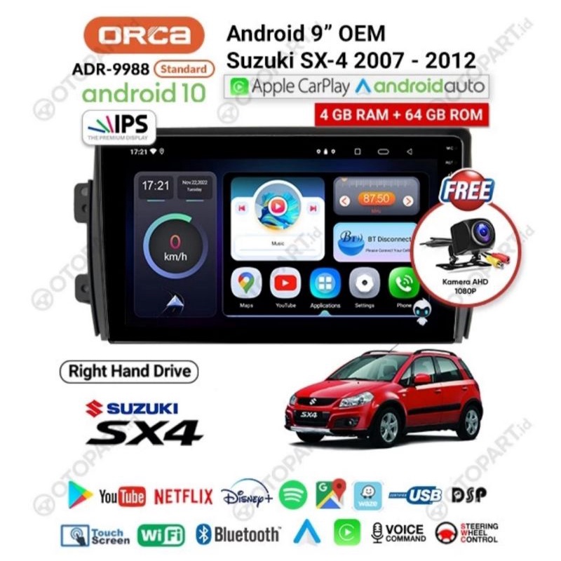 Head Unit Android ORCA ADR 9988 NEW SERIES RAM 4GB / 64GB APPLE CARPLAY SUZUKI SX4 / SUZUKI X-OVER