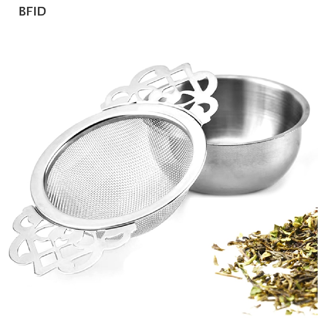 [BFID] 1pc Saringan Teh Stainless Steel Dengan Drip Bowl Double Ear Mesh Infuser Filter [ID]